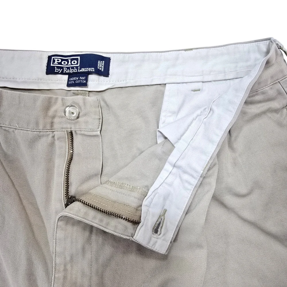 Polo‎ Ralph Lauren Andrew Pant 38x30 Cotton Pleated Chino Classic Khaki Vintage